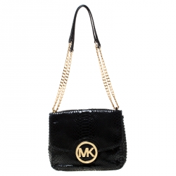 Pre Owned Michael Kors Black Python Embossed Leather Fulton Crossbody Bag