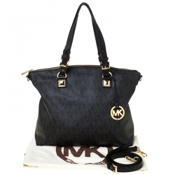 Pre Owned MICHAEL Michael Kors Black Signature Coated Canvas and Leather Tote