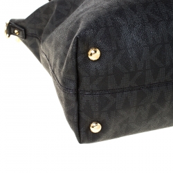 Pre Owned MICHAEL Michael Kors Black Signature Coated Canvas and Leather Tote