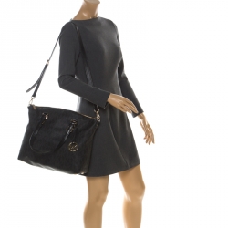 Pre Owned MICHAEL Michael Kors Black Signature Coated Canvas and Leather Tote