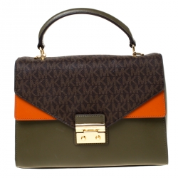 Pre Owned Michael Kors Multicolor Leather and Coated Canvas Sloan Top Handle Bag