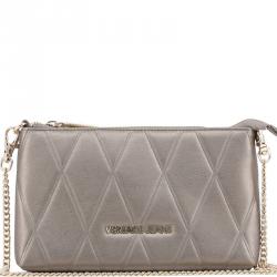 Pre Owned Versace Jeans Gray Quilted Faux Leather Clutch Bag
