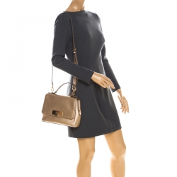 Pre Owned MICHAEL Michael Kors Metallic Gold Leather Top Handle Bag