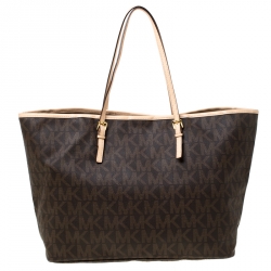 مملوكة مسبقًا حقيبة يد مايكل كورس جت ست كانفاس مقوى مونوغرامية بنية