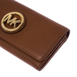 Pre Owned محفظة مايكل كورس فولتون جلد بني فاتح