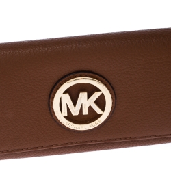 Pre Owned محفظة مايكل كورس فولتون جلد بني فاتح