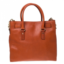 Pre Owned Michael Michael Kors Orange Leather East West Hamilton Tote