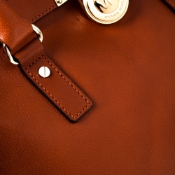 Pre Owned Michael Michael Kors Orange Leather East West Hamilton Tote