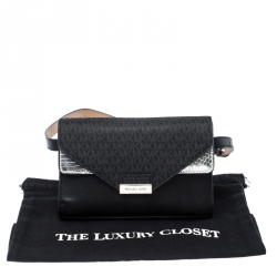 Michael Kors Black/Silver Signature Canvas and Python Embossed Leather Fanny Pack Belt Bag