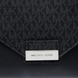 Michael Kors Black/Silver Signature Canvas and Python Embossed Leather Fanny Pack Belt Bag