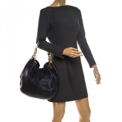 Pre Owned Michael Kors Navy Blue Leather Lillie Hobo 