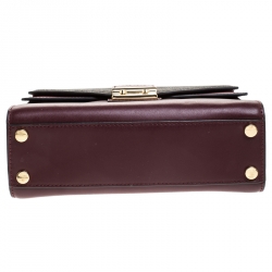 Pre Owned Michael Kors Burgunady/Brown Leather and Coated Canvas Sloan Top Handle Bag