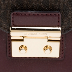 Pre Owned Michael Kors Burgunady/Brown Leather and Coated Canvas Sloan Top Handle Bag