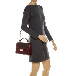 Pre Owned Michael Kors Burgunady/Brown Leather and Coated Canvas Sloan Top Handle Bag
