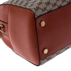  Michael Kors Beige/Orange Signature Coated Canvas and Leather Medium Mercer Duffel Bag