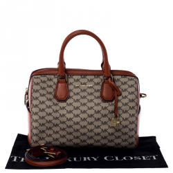  Michael Kors Beige/Orange Signature Coated Canvas and Leather Medium Mercer Duffel Bag