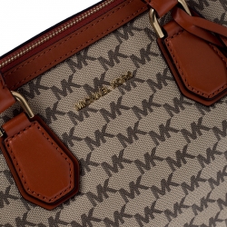  Michael Kors Beige/Orange Signature Coated Canvas and Leather Medium Mercer Duffel Bag