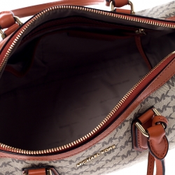  Michael Kors Beige/Orange Signature Coated Canvas and Leather Medium Mercer Duffel Bag