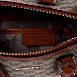  Michael Kors Beige/Orange Signature Coated Canvas and Leather Medium Mercer Duffel Bag