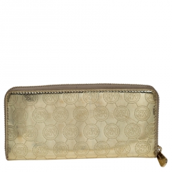 مملوكة مسبقًا محفظة مايكل كورس جلد مونوغرومي ذهبي لامع جيت سيت بسحاب محيط