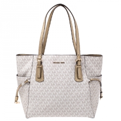 Pre Owned Michael Kors White Signature Voyager Tote