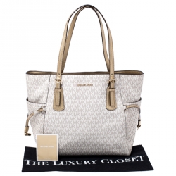 Pre Owned Michael Kors White Signature Voyager Tote
