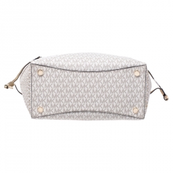 Pre Owned Michael Kors White Signature Voyager Tote