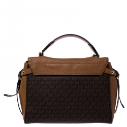 Pre Owned Michael Kors Brown Signature Coated Canvas and Leather Top Handle Bag
