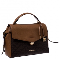 Pre Owned Michael Kors Brown Signature Coated Canvas and Leather Top Handle Bag