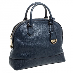 Pre Owned Michael Kors Navy Blue Leather Smythe Satchel