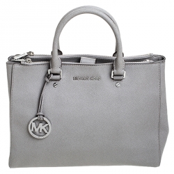 Pre Owned MICHAEL Michael Kors Grey Leather Double Zip Jet Set Tote