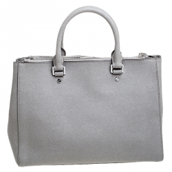 Pre Owned MICHAEL Michael Kors Grey Leather Double Zip Jet Set Tote
