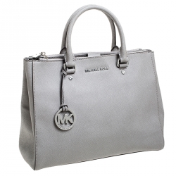 Pre Owned MICHAEL Michael Kors Grey Leather Double Zip Jet Set Tote