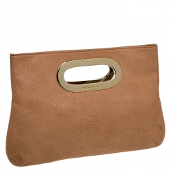 Pre Owned MICHAEL Michael Kors Beige Embossed Leather Berkley Clutch