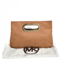 Pre Owned MICHAEL Michael Kors Beige Embossed Leather Berkley Clutch