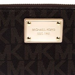 Pre Owned Michael Kors Brown Signature Coated Canvas Zip Around Wallet