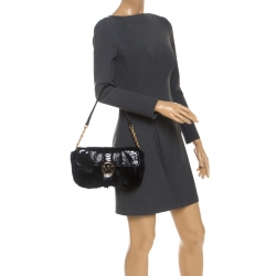 مملوكة مسبقًا Michael Kors Black Python Embossed Leather and Faux Fur Fulton Shoulder Bag