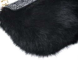 مملوكة مسبقًا Michael Kors Black Python Embossed Leather and Faux Fur Fulton Shoulder Bag