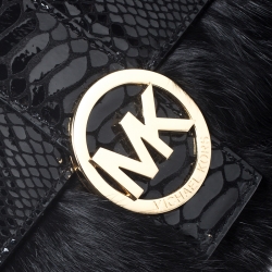 مملوكة مسبقًا Michael Kors Black Python Embossed Leather and Faux Fur Fulton Shoulder Bag