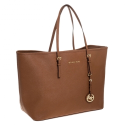 Pre Owned Michael Kors Brown Leather Jet Set Travel Tote