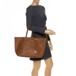 Pre Owned Michael Kors Brown Leather Jet Set Travel Tote