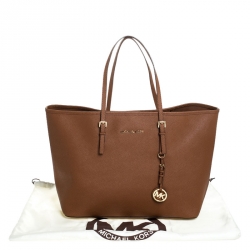 Pre Owned Michael Kors Brown Leather Jet Set Travel Tote