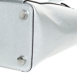 Pre Owned Michael Kors Metallic Silver Leather Ciara Tote