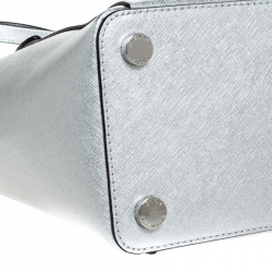 Pre Owned Michael Kors Metallic Silver Leather Ciara Tote