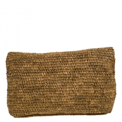 Pre Owned Michael Kors Brown Raffia and Leather Santorini Fold Over Clutch