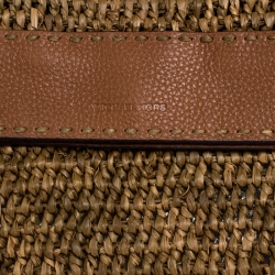 Pre Owned Michael Kors Brown Raffia and Leather Santorini Fold Over Clutch