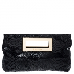 Pre Owned Michael Kors Black Glazed Python Embossed Leather Berkley Clutch