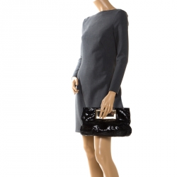 Pre Owned Michael Kors Black Glazed Python Embossed Leather Berkley Clutch