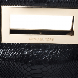 Pre Owned Michael Kors Black Glazed Python Embossed Leather Berkley Clutch