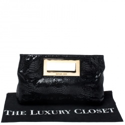 Pre Owned Michael Kors Black Glazed Python Embossed Leather Berkley Clutch